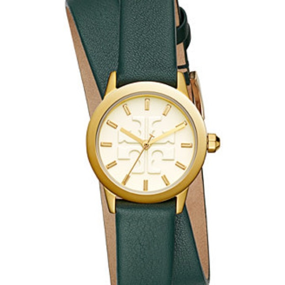 Tory Burch Green and Gold Wrap Watch with Leather Strap